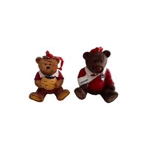 Lands End Bears Christmas Ornaments Set 2 Red Ribbon 1996 Collectible Holiday